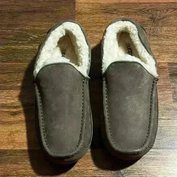 UGG Men’s Ascot Suede Wool Lined Slip On Moccasin Loafers  Taupe Size 11 - Picture 5 of 9